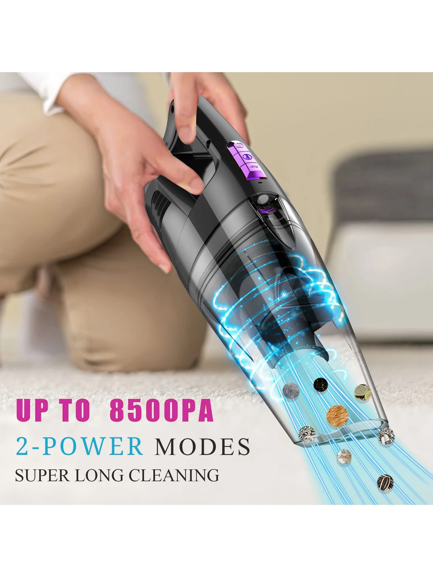 Whall Mini Vacuum Cleaners for Home Vacuum Cordless Handed Cleaner 8500 PA Strong Suction Low Noise Wet Dry Quick Charge for Car Home