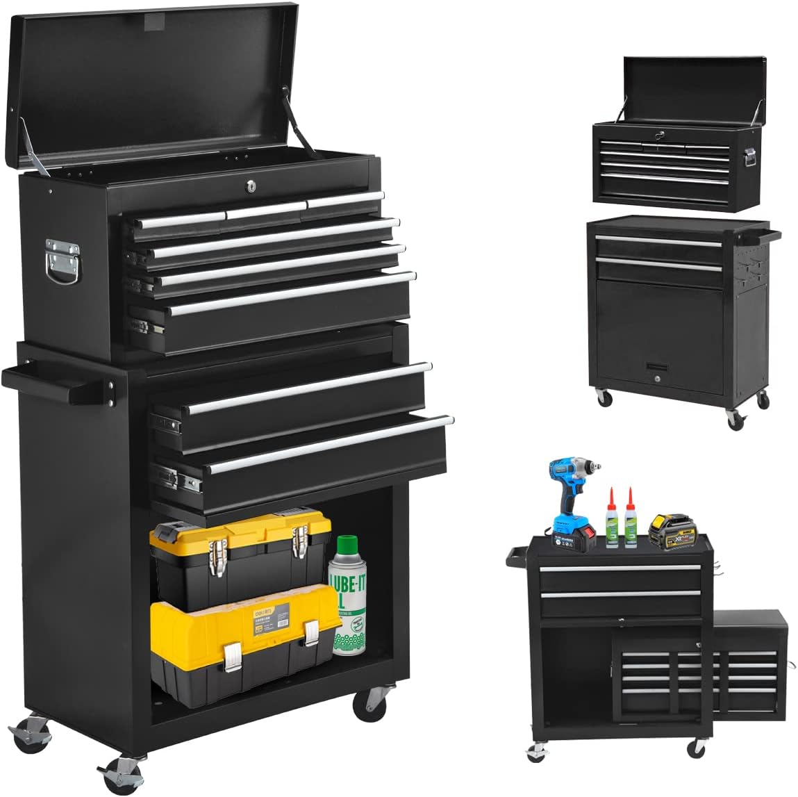 8-Drawer Rolling Tool Chest, Lockable Large Tool Chest with Wheels, 2-Piece Tool Chest Combo