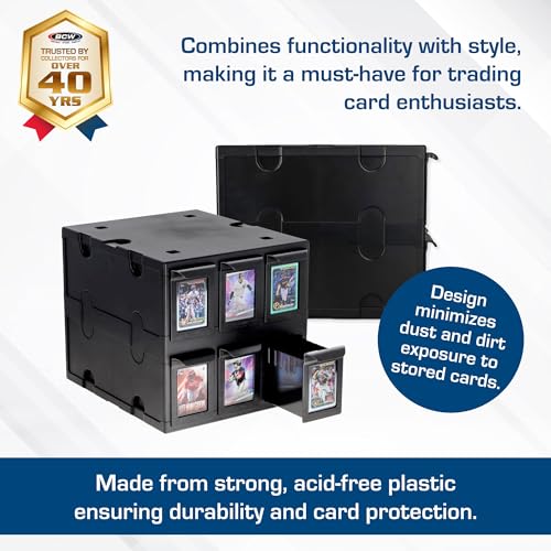 BCW 6 Drawer Card Catalog - Black | Stackable Trading Card Organizer Box | Holds Sports Cards, Gaming Cards