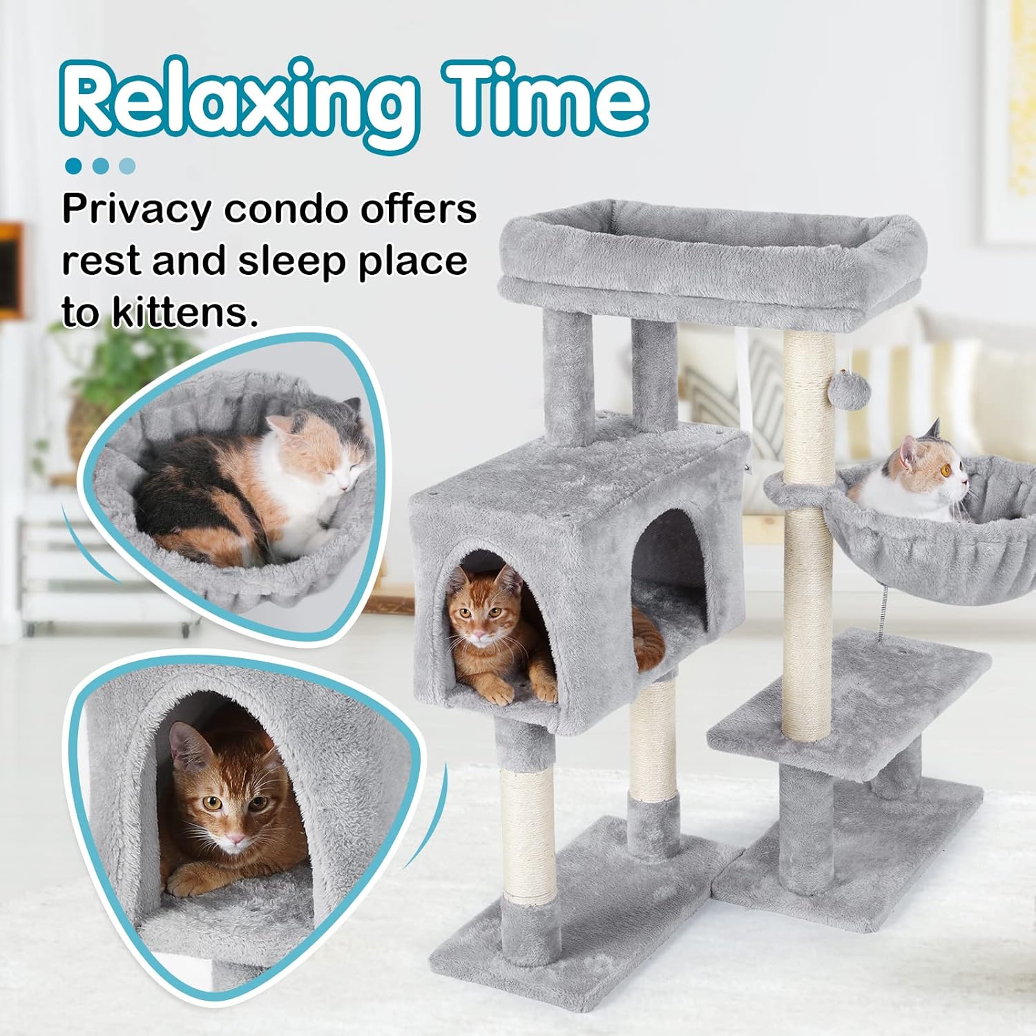 Dooradar Cat Tree for Indoor Cats, 38 Cat Tower with Adjustable Base, Small Multi-Level Cat Furniture with Condo, Scratching Posts and Perch