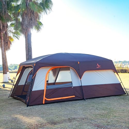 KTT Extra Large Tent 10-12-14 Person(Style-B),Family Cabin Tents,2 Rooms,3 Doors and 3 Windows with Mesh,Straight Wall,Waterproof,Double Layer