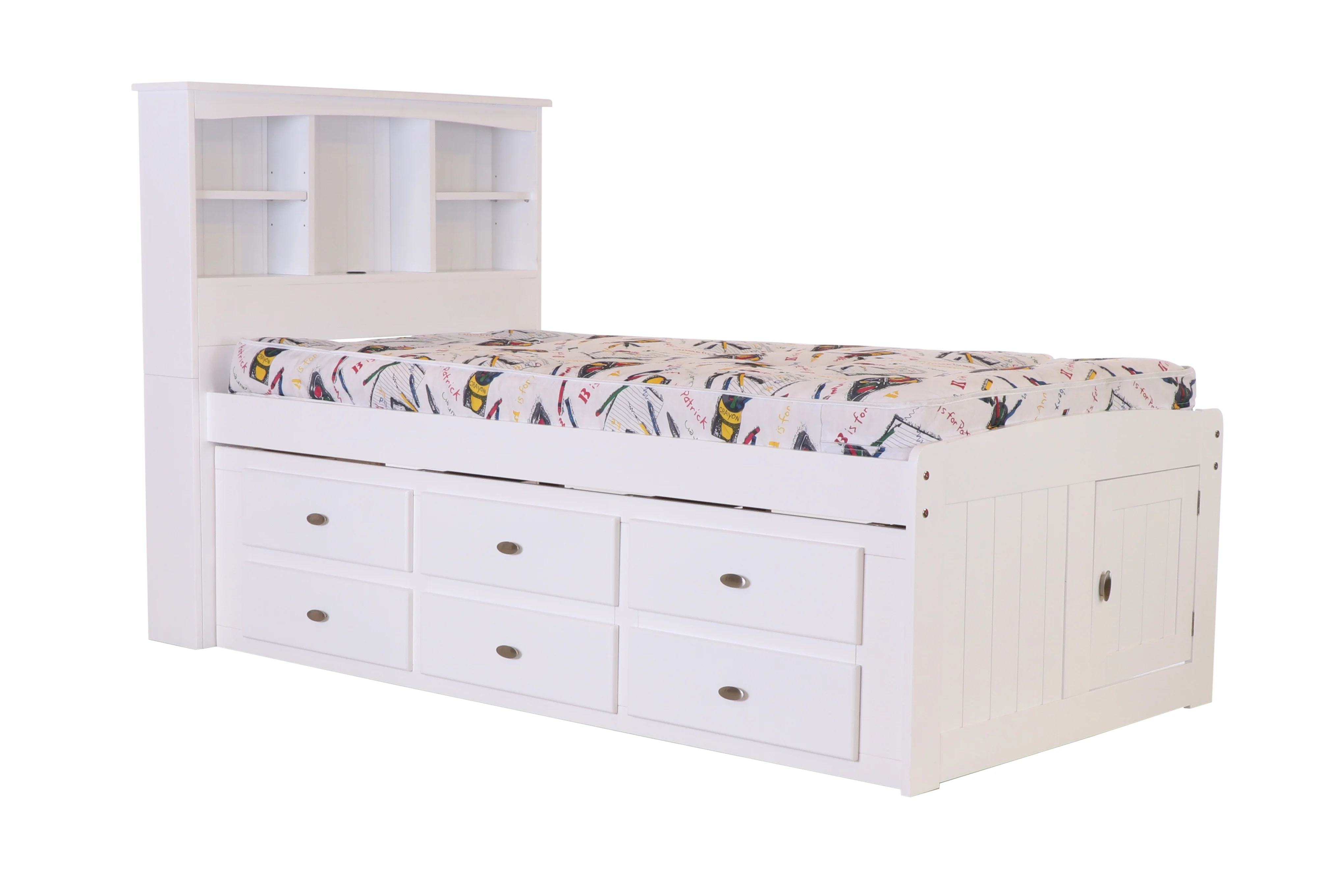 Discovery World Furniture - Full Size Bed Frame with Headboard Bookcase Captain Bed with 6 Drawers, Full Size Bed with Storage, Charcoal