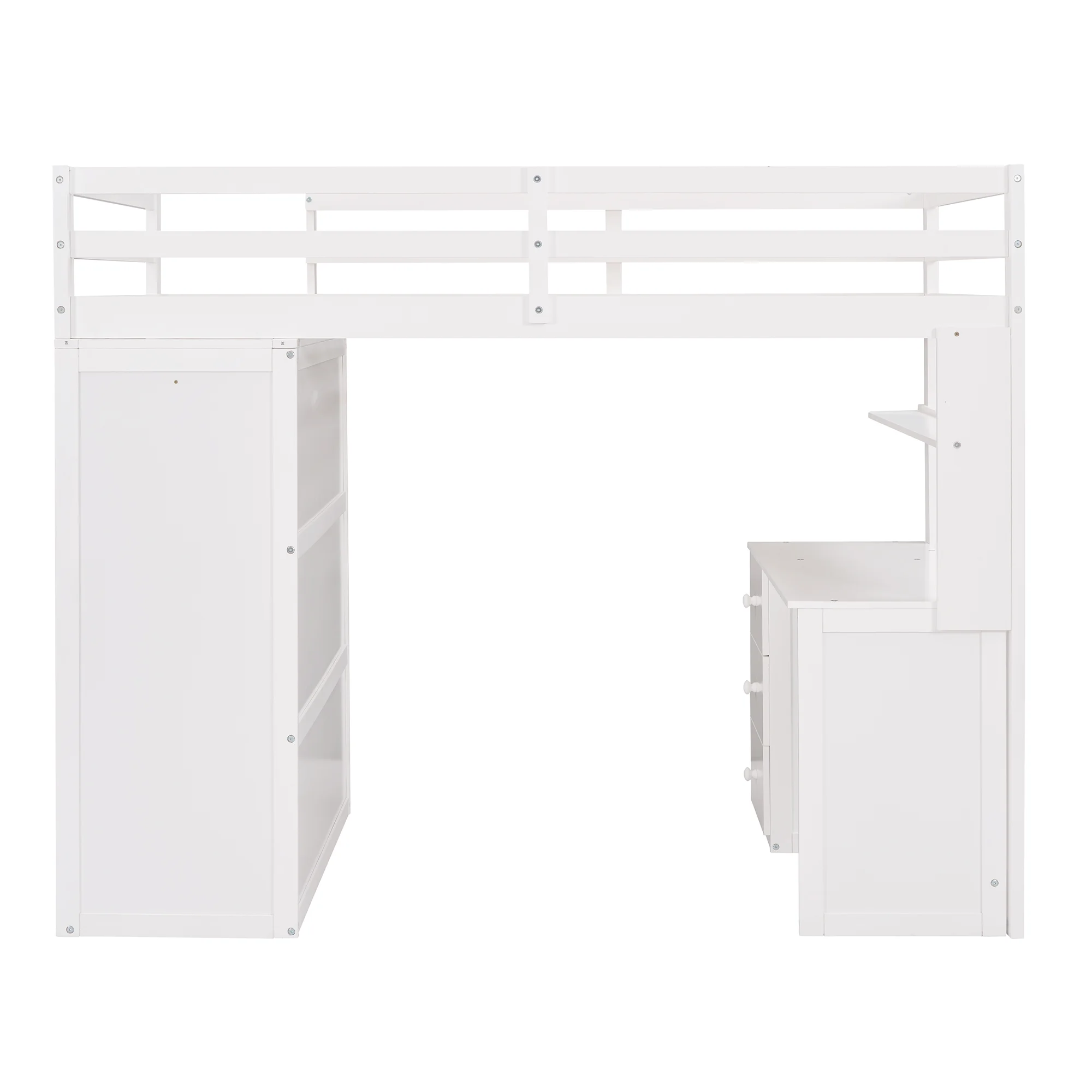 Wooden Twin Size Loft Bed for Kids, Twin Loft Bed with Drawers, Desk, Wardrobe, Ladder & Safety Rails