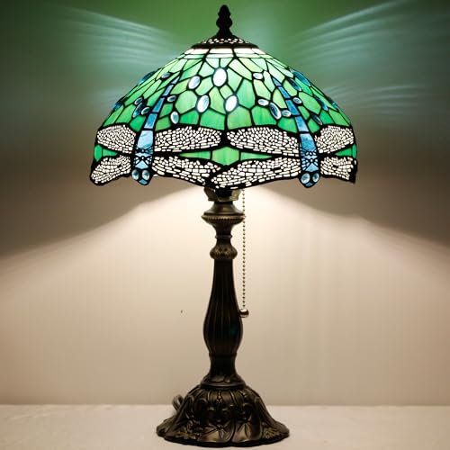 Tiffany Table Lamp Stained Glass Lamp 12X12X19 Inch Antique Reading Light (Sea Blue Pear)