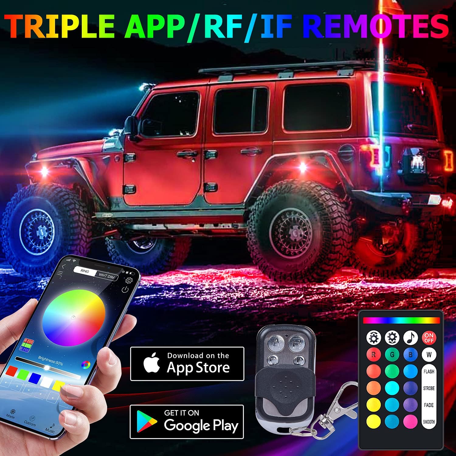 SUZCO 6-Pack Trucks LED RGB Neon Underglow Pod Rock Lights Kit