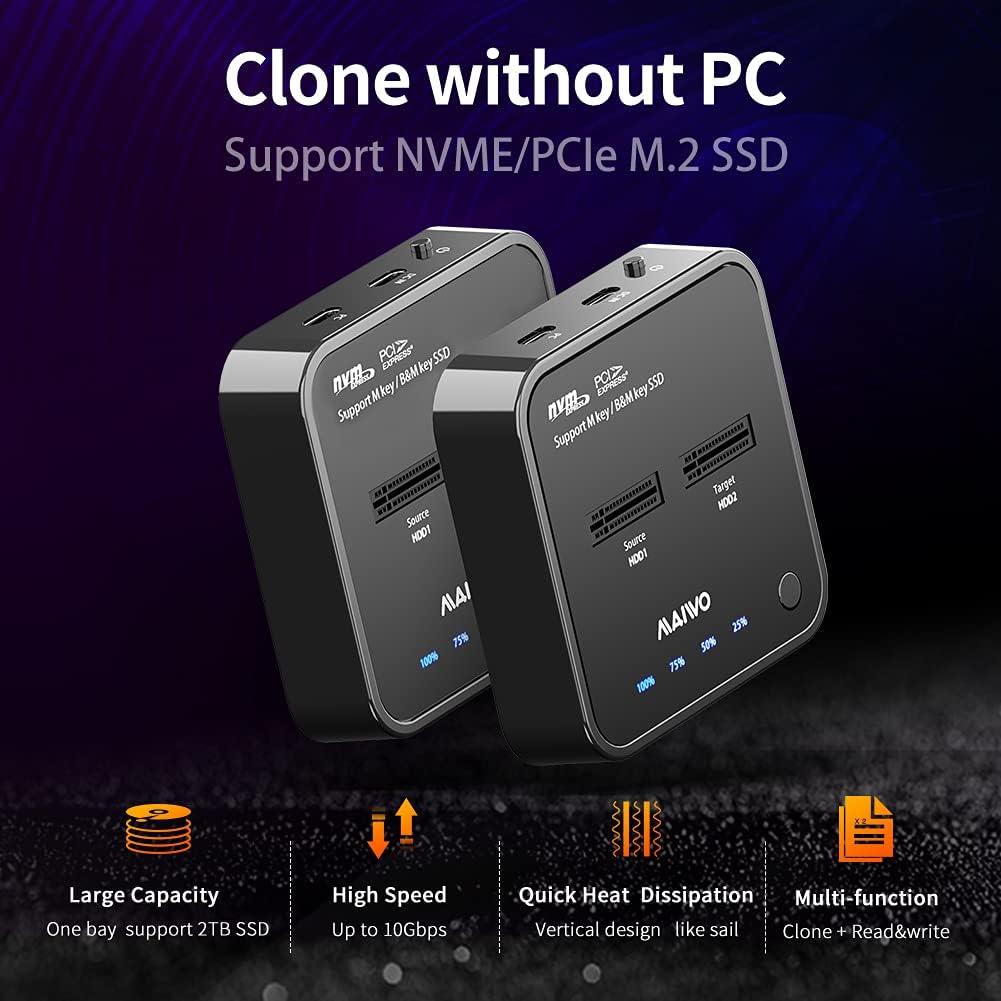 MAIWO K3016P 2-Bay NVME Docking Station, Tool-Free Type- C to NVME SSD Enclosure for B & M Key NVMe PCIe M.2 SSDs