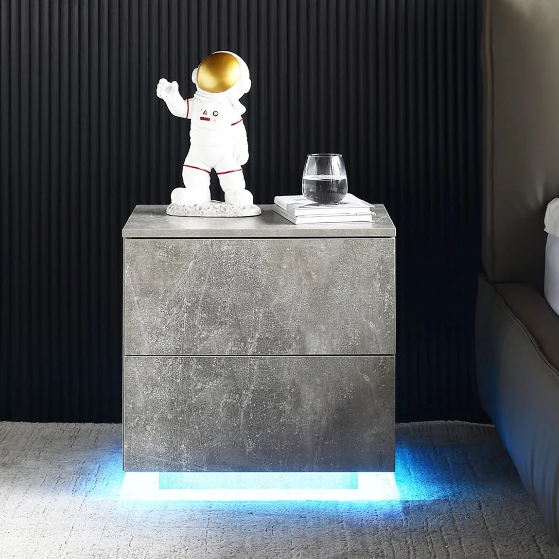 LED Nightstand Bedside Table With LED Lights Set Of 2, For Bedroom Living Room Modern Nightstand With 2 Drawers