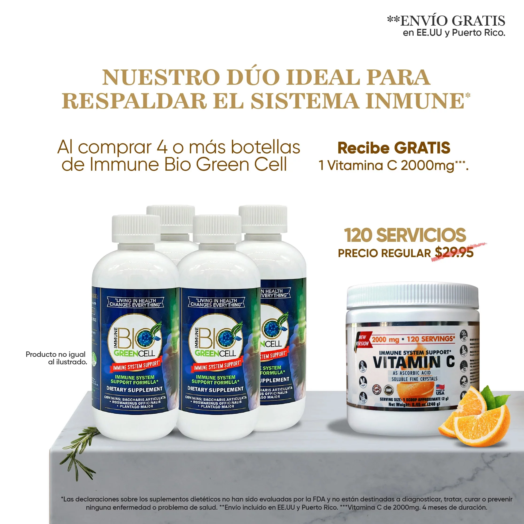 Immune Bio Green Cell - Immune System Support* - Incluye 4 Botellas - 8ml Per Serving