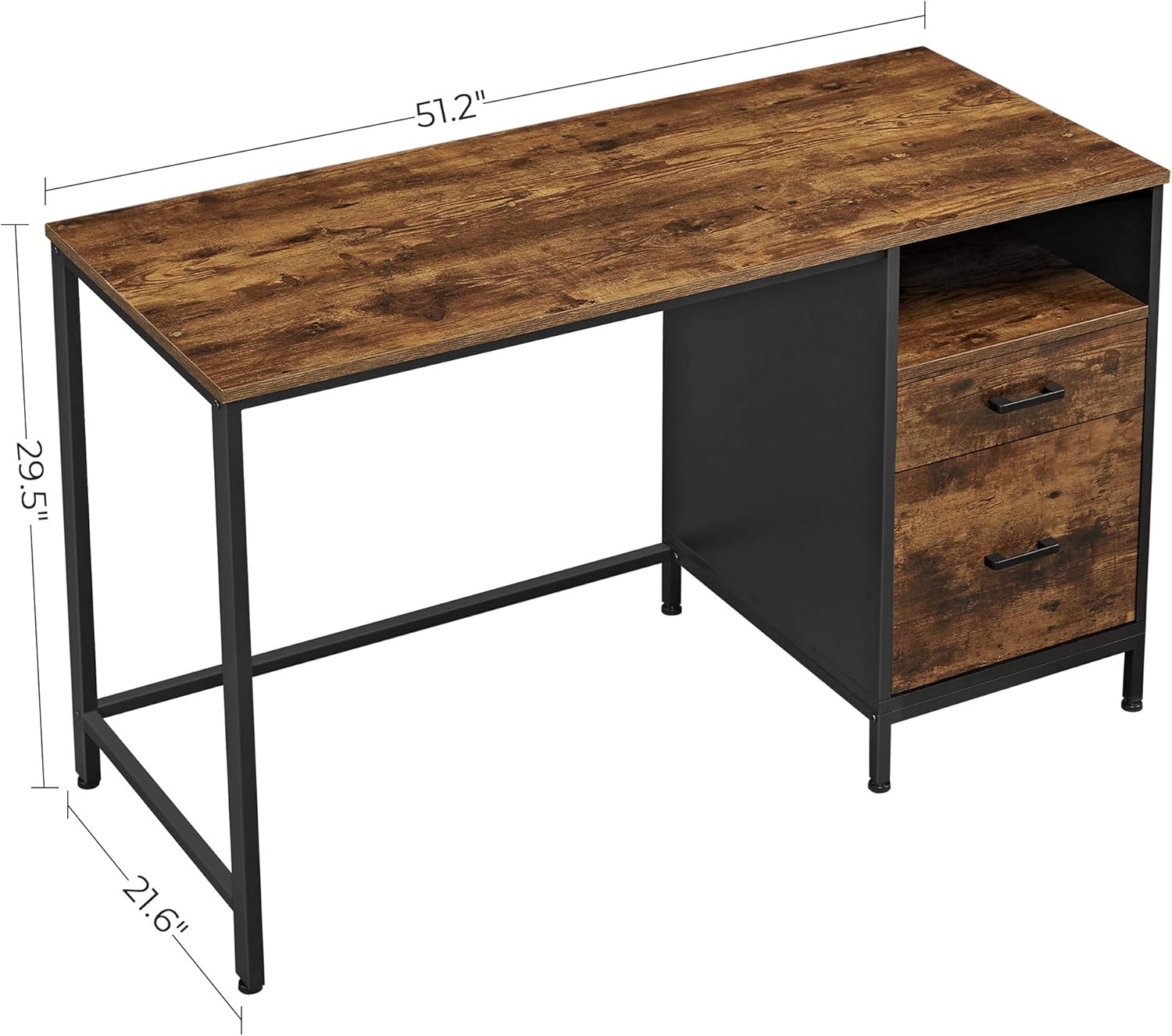 VASAGLE Computer Desk with Drawers, Writing Study Desk with File Cabinet, PC Desk for Home Office, Industrial Style, Rustic Brown and Black ULWD052B01