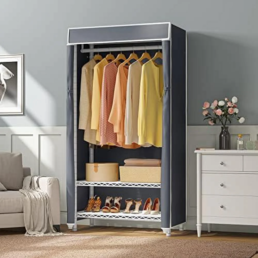 HOOMHIBIU V1S 3 Tiers Garment Racks with Cover Clothing Rack for Hanging Clothes Free Standing Wardrobe Closet for Small Spaces Heavy Duty Clothes
