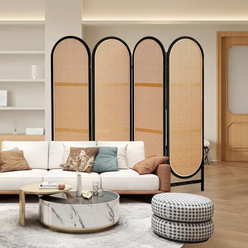 3 Panel Room Dividers and Folding Privacy Screens, Hand-Made Rattan Room Divider with Bi-Directional Hinge