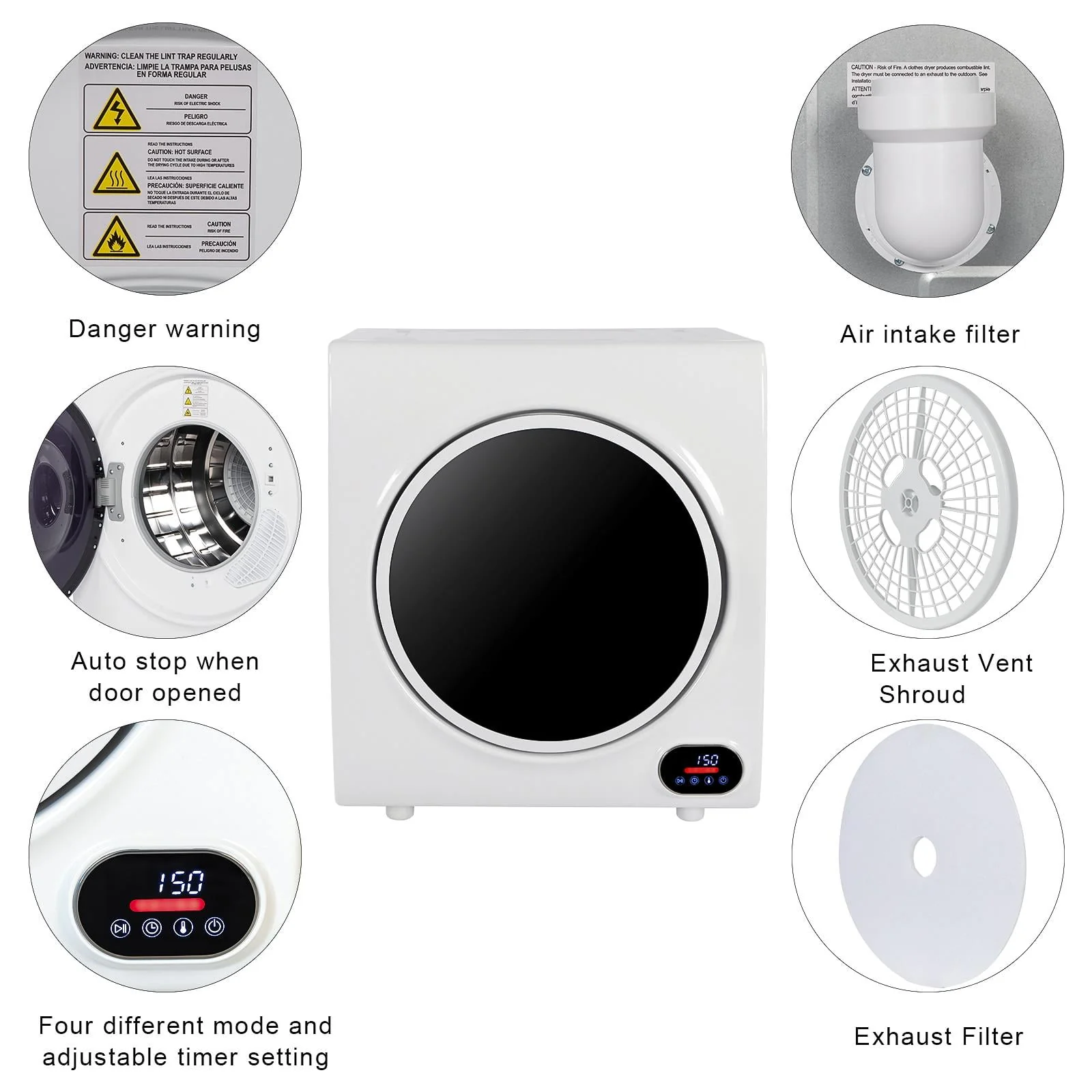 Winado 2.6 cu.ft Electric Portable Compact Laundry Clothes Dryer, White