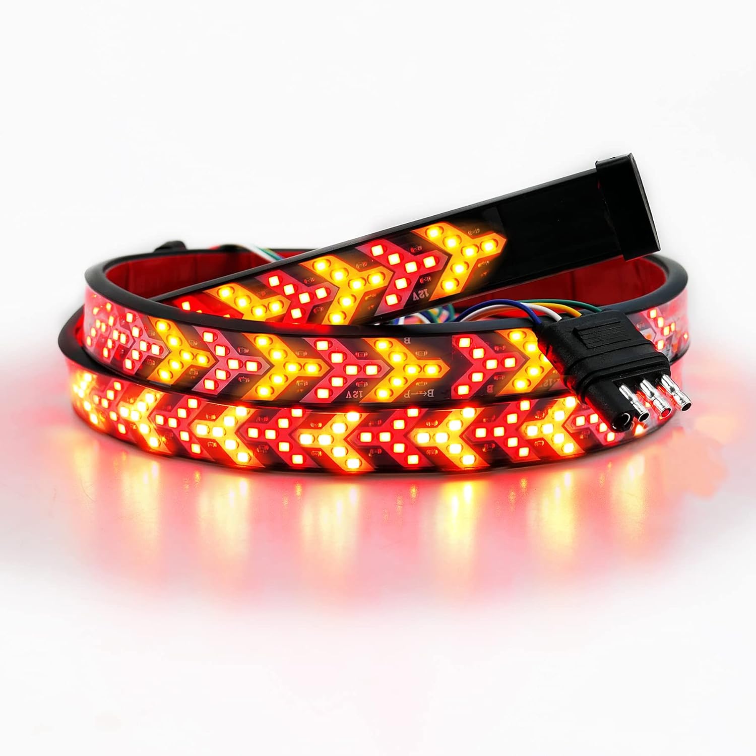 EMIHO Fishbone Tailgate Light Bar 60 Inch 528 LED Light Strip Brake Running Sequential Turn Signal Strip Strobe with 4-Pin Flat Connector for Truck