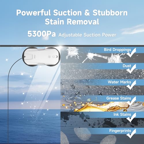 Fmart T11 Window Cleaning Robot, 5300PA Suction, Automatic 4-Way Spraying System, Triple Safety Protection, Smart Navigation, Remote Control