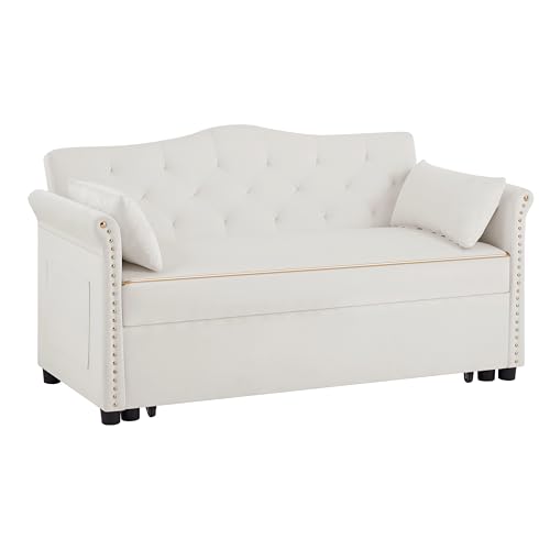 68.11" Corduroy Sleeper Chair Bed with USB Port, Cup Holders & Side Storage Pockets – 3-in-1 Foldable Sofa Bed for Guest Room, Living Room – White