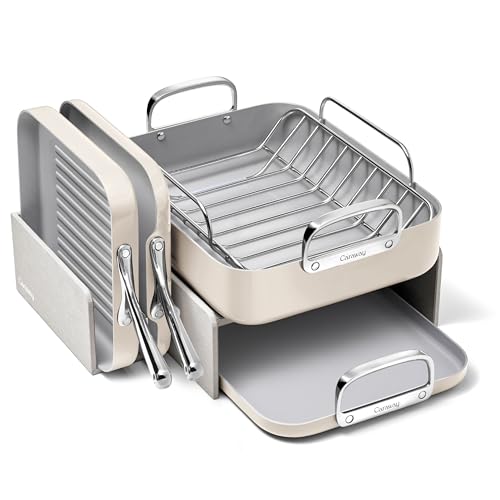 Caraway Square Cookware Set - Square Pans Set - Perfect for Griddling, Toasting, Searing, Roasting, and More - Non-Stick Ceramic Coated Pans