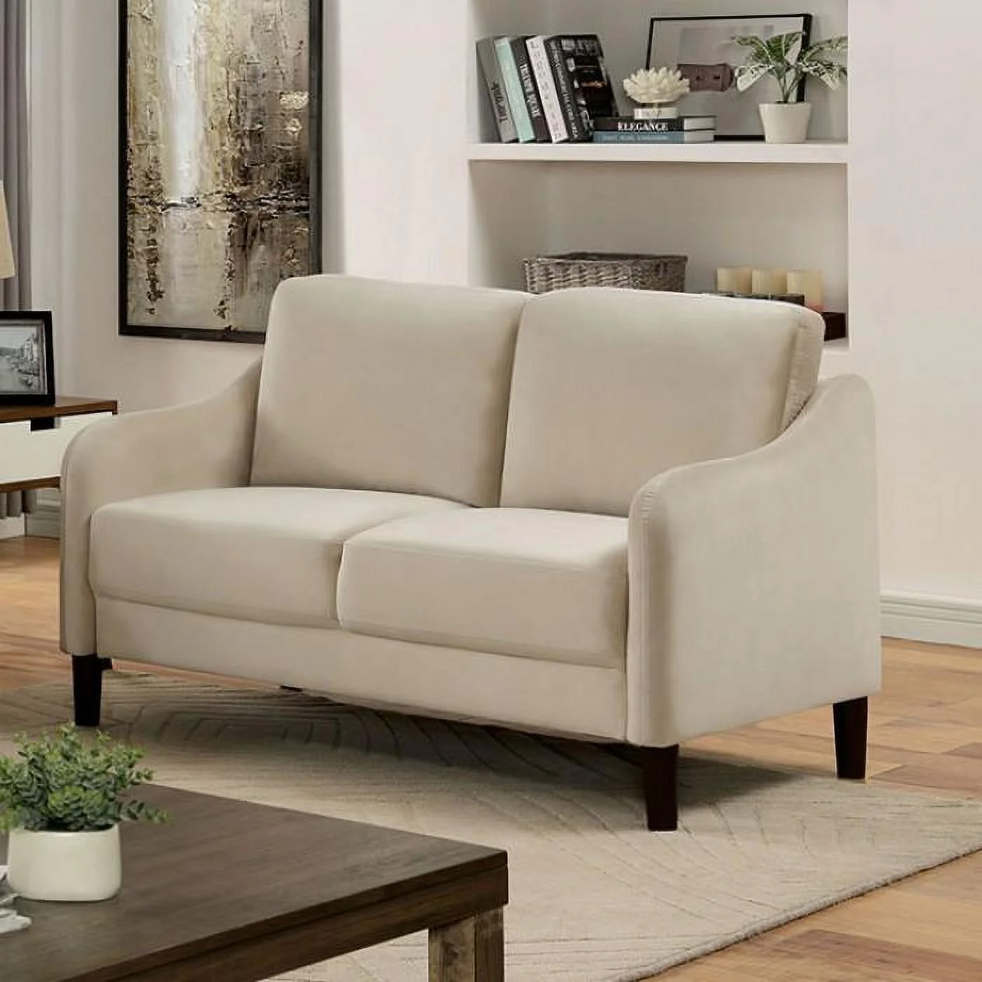 Contemporary Beige Flannelette Living Room Set 3pcs FOA Kassel