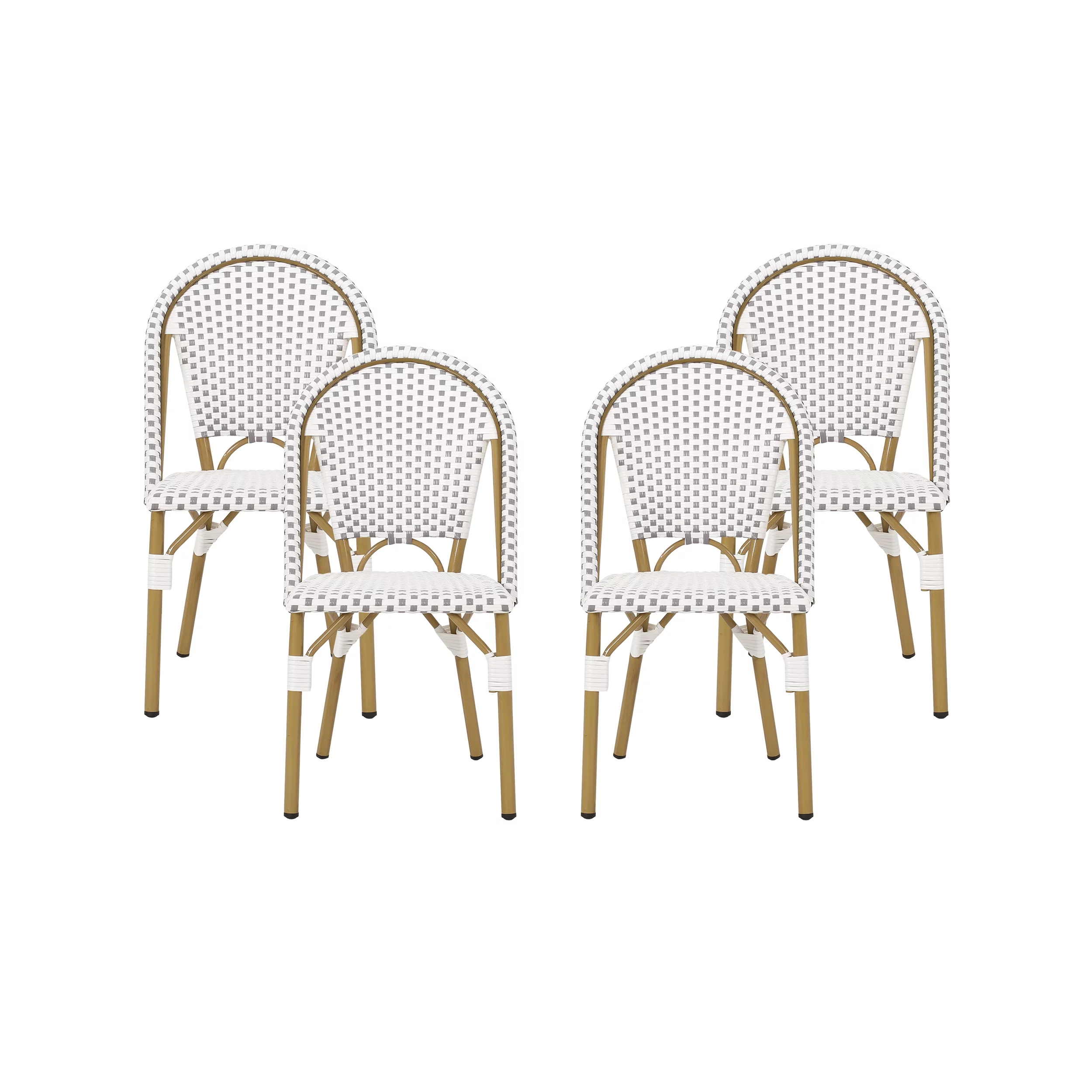 Ryder Outdoor French Bistro Chair, Set of 4, Gray, White, Bamboo Finish