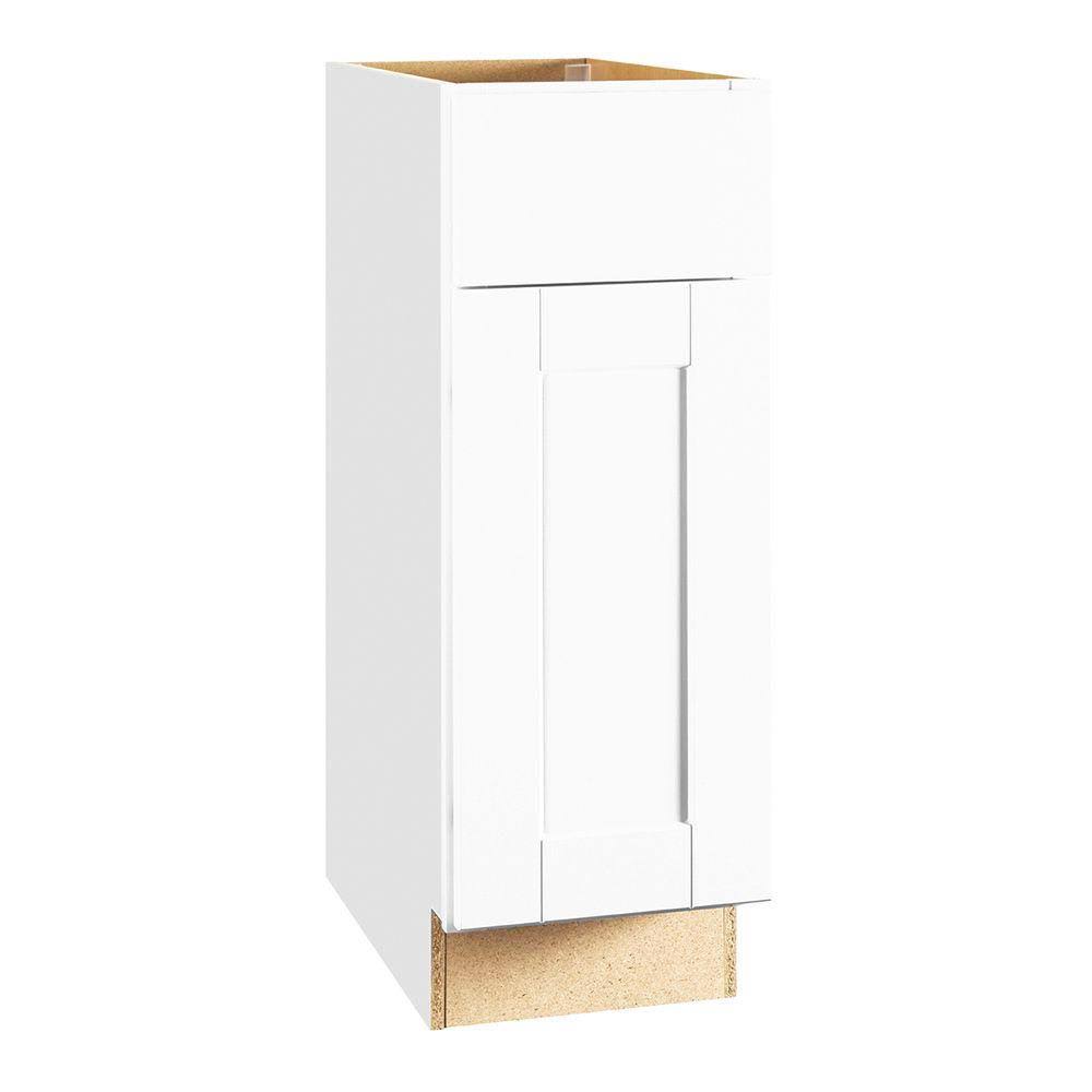 Hampton Bay Shaker Assembled 12x34.5x24 in. Base Kitchen Cabinet with Ball-Bearing Drawer Glides in Satin White KB12-SSW