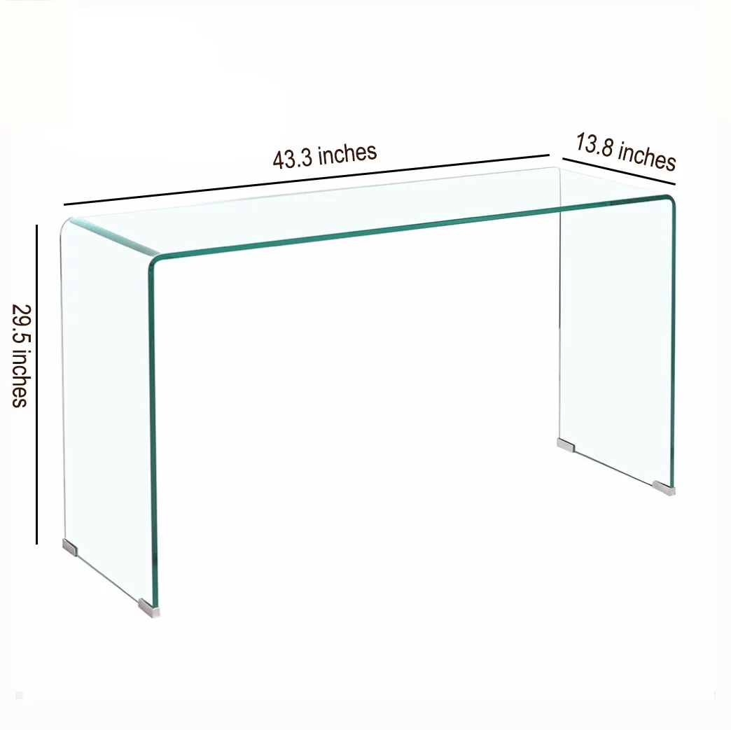 Dcenta Glass Console Table, Transparent Tempered Glass Console Table with Rounded Edges Desks, Sofa Table