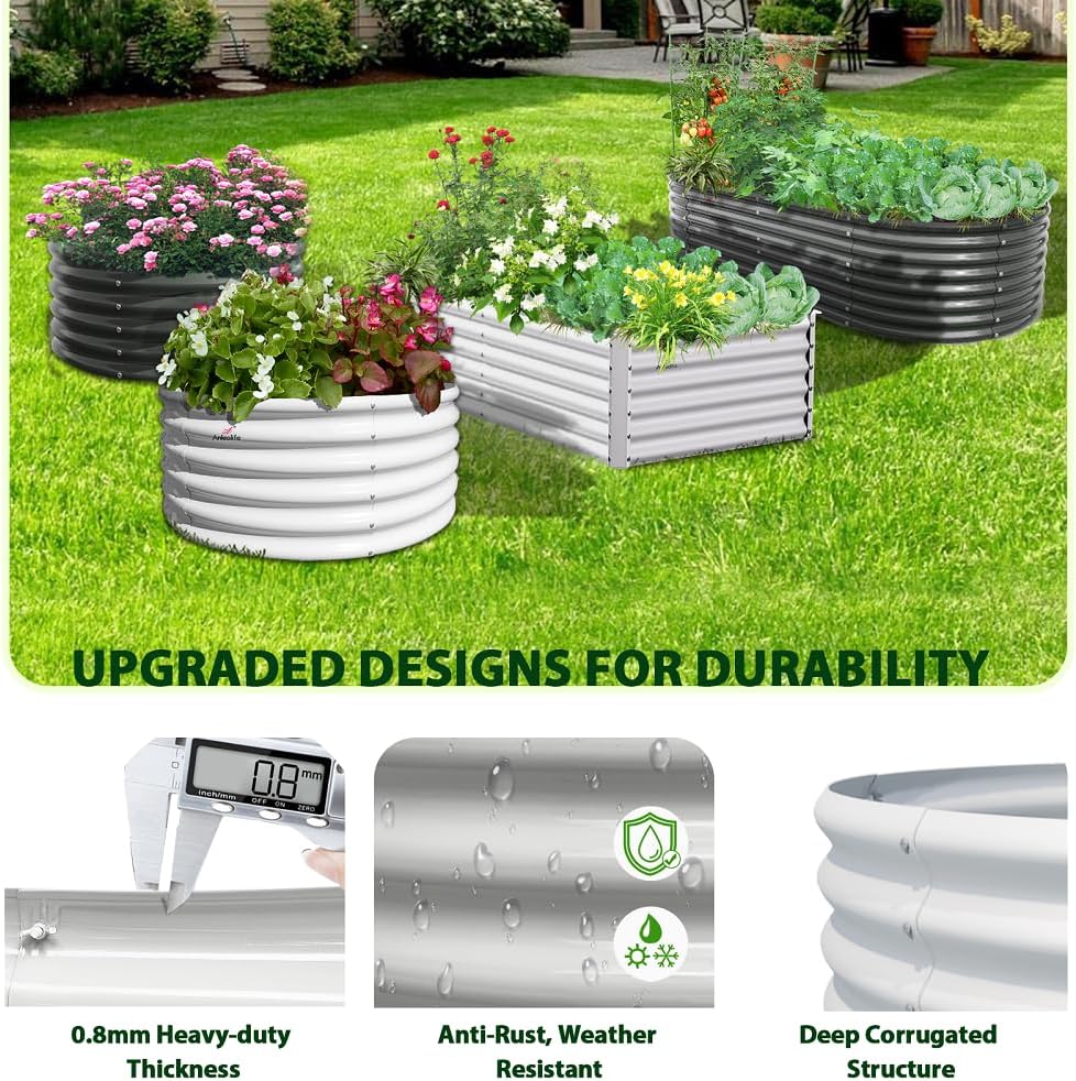 A ANLEOLIFE 8X4X2 ft Galvanized Raised Garden Beds Outdoor, Oval Large Metal Deep Root Planter Box for Planting Vegetables Flowers Herb