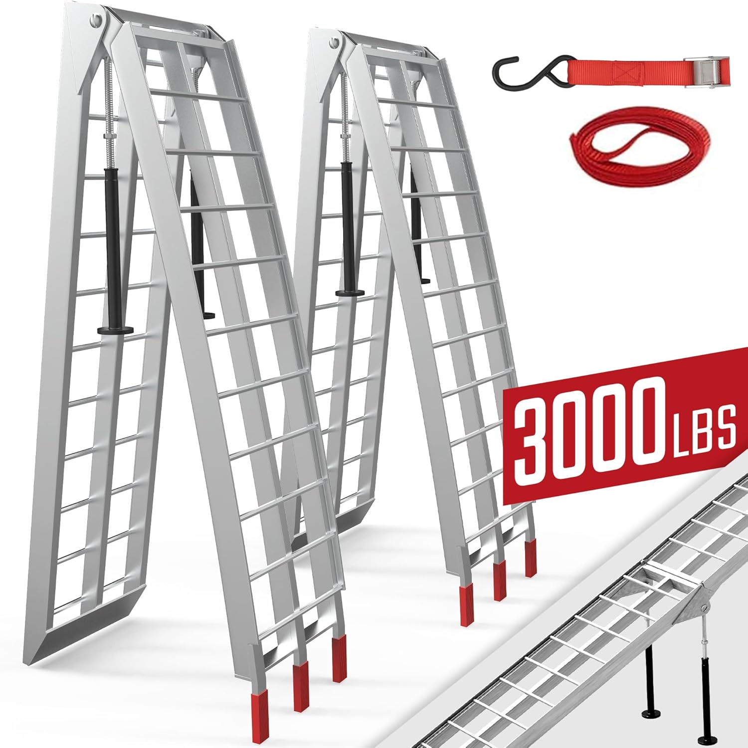 YITAMOTOR ATV Ramps 7.5ft, 3000 lbs Aluminum Folding Loading Ramps with Removable Support Legs