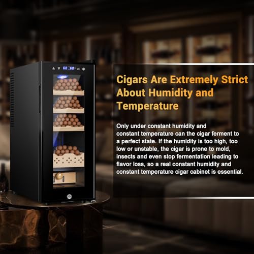 Electric Humidor for Cigars, 35L 250 Counts Large Capacity Thermostatic Desktop Humidor Cabinet with Digital LED Screen, Safety Lock