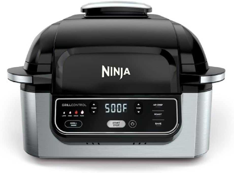 Ninja AG300 4-in-1 Indoor Grill with 4-Quart Air Fryer with Roast, Bake, and Cyclonic Grilling Technology