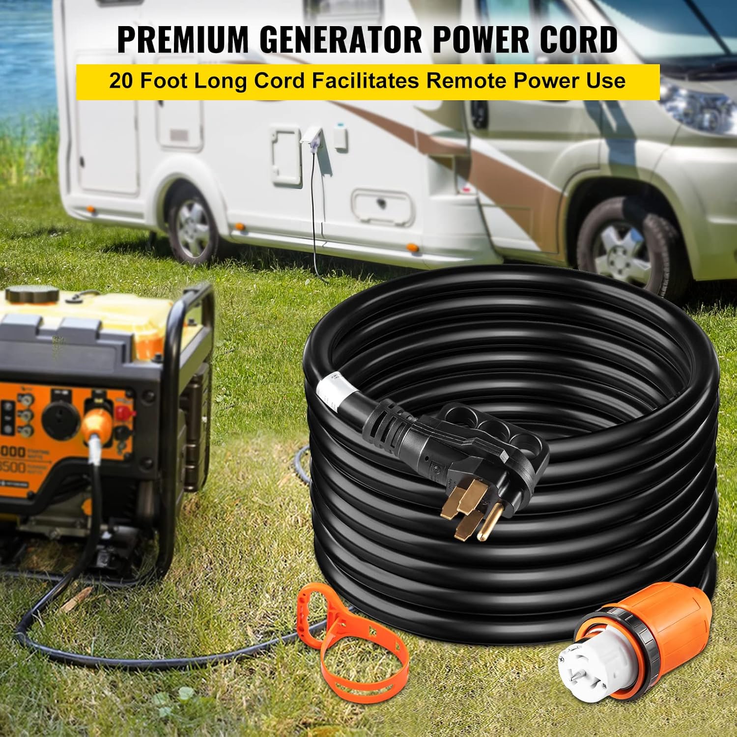 VEVOR Generator Cord, 15' Generator Power Cord w/ Plug in & Out Pin of Inlet Box Side, 50AMP SS2-50R/CS6375 Style Inlets Cable