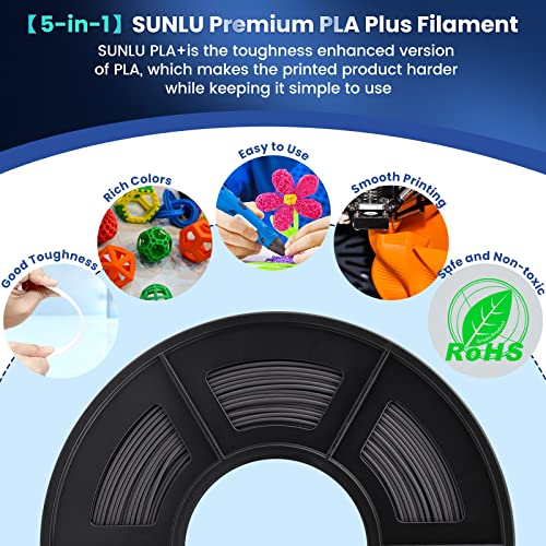 SUNLU 3D Printer Filament Bundle, PLA Plus Filament 10KG 1.75mm, Neatly Wound Filament for Most 3D Printer, 10 Colors, 1kg Spool