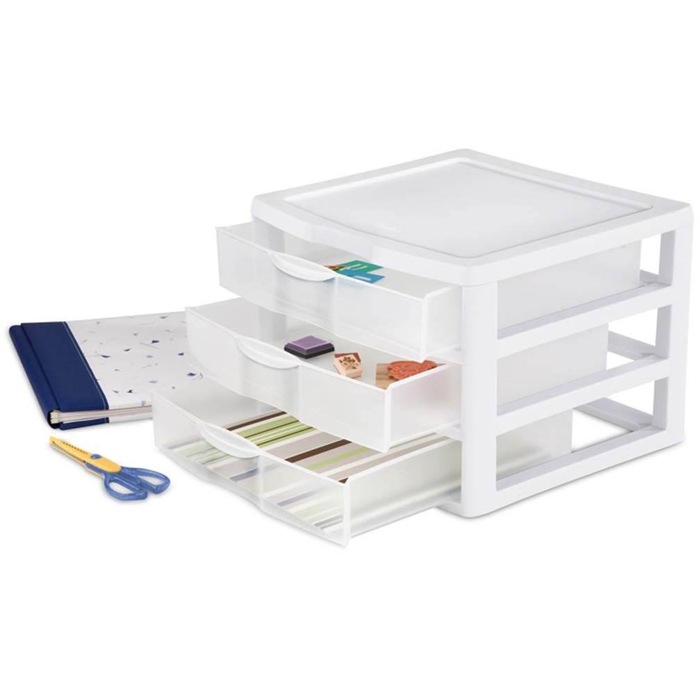 Sterilite White u0026 Clear Countertop 3-Drawer Desktop Storage Unit (12 Pack)