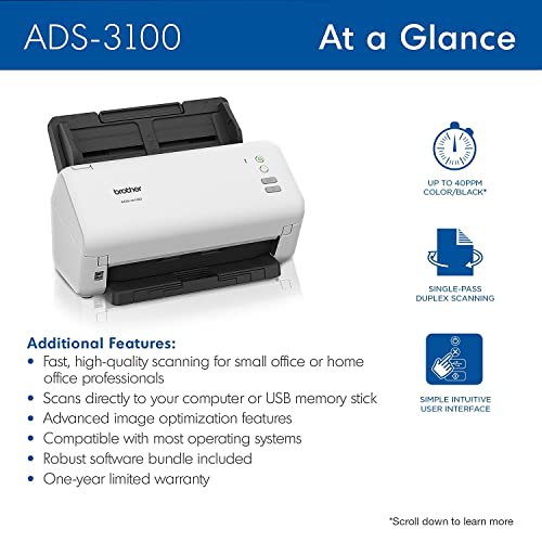 Brother ADS-3300W Wireless, High-Speed Desktop Scanner | 2.8-inch Touchscreen | Scans Up to 40ppm1