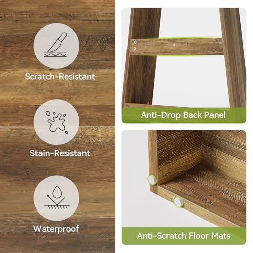 LITTLE TREE 6-Tier Bookshelf, 70.87-Inch Ladder Bookcase, Tall Standing Wooden Bookcase Display Shelf in Warm Umber Wood Finish