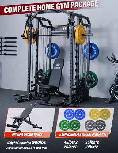 Major Fitness Drone2 Advanced Training Smith Machines– All-in-One Home Gym Squat Rack with Aluminum Pulley Set , Weight Bar