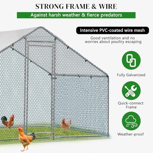 Outvita Chicken Coop, 13×10 FT Large Metal Chicken House, Poultry Habitat Cage with Waterproof Cover