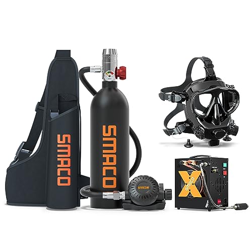 SMACO S400 Mini Scuba Tank with 1L Capacity Support 15-20 Minutes Underwater Breathing(No More Than 33 ft) Scuba Tank Detachable Diving Mask Package