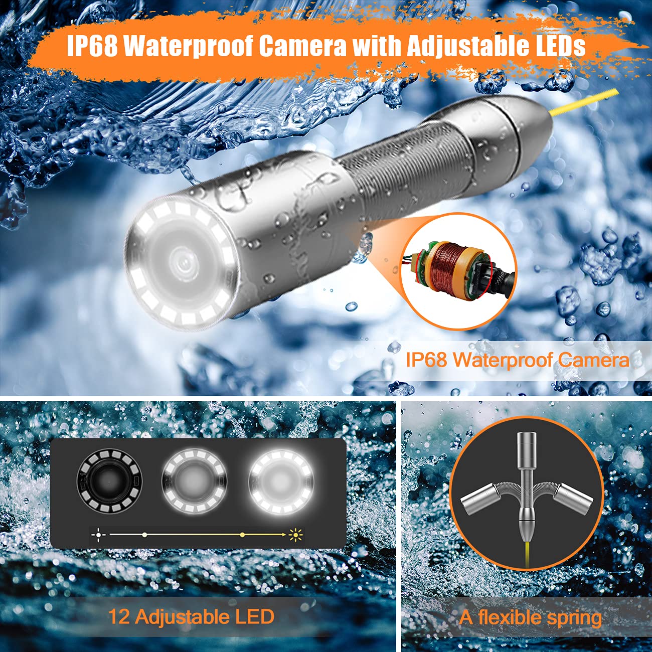 Anysun Sewer Inspection Camera with Locator, 100ft Pipe Camera with 512Hz Sonde Transmitter and Receiver