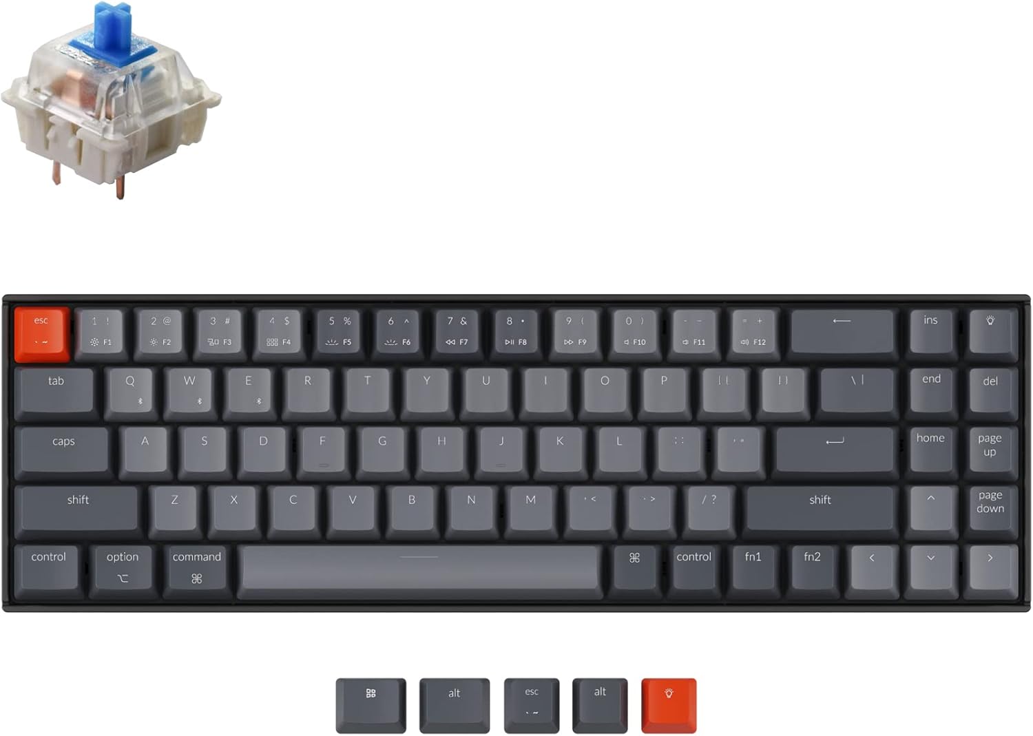 Keychron K14 70% Layout 72 Keys Hot-Swappable Bluetooth Wireless/USB Wired Mechanical Gaming Keyboard with Gateron G Pro Blue