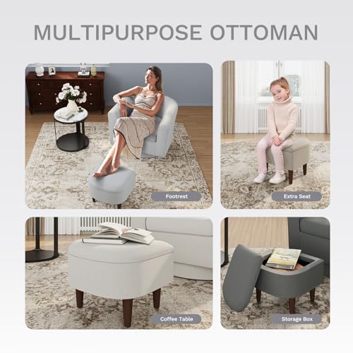 COLAMY Upholstered Swivel Barrel Accent Chair with Ottoman