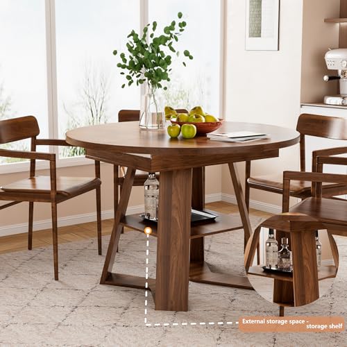 43.3in-59in Extendable Round Dining Table for 4-8,Modern Kitchen Oval Dining Table with Removable Leaves Space Saving