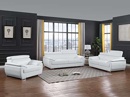 4571 Veal Collection Leather Upholstered Modern Living Room Chair, Loveseat, Sofa, White