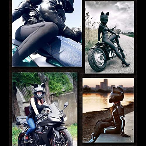 Flip up Motorbike Modular Helmet Full Face Motorcycle Helmet, Locomotive Women Cat Ear Helmet