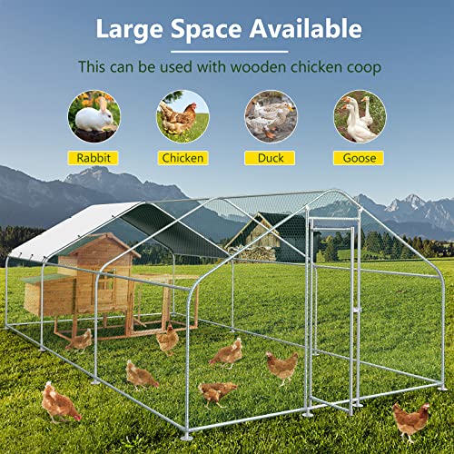 10x20FT Large Metal Chicken Run with Roof, Walk-in Poultry Cage Chicken Coop Runs House for Yard with Waterproof Cover