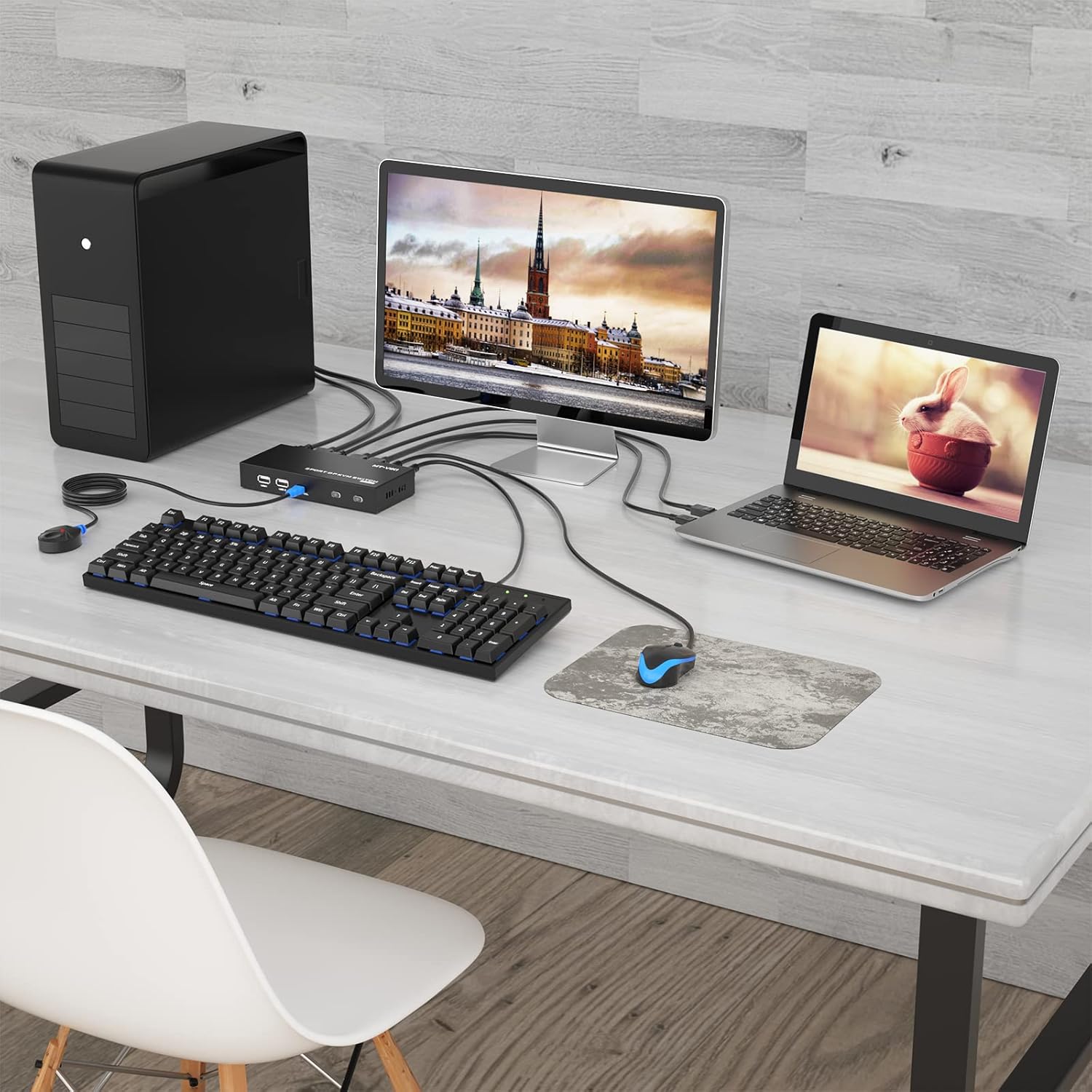 DisplayPort 4 Port MT-VIKI KVM Switch 4x1 with 4 DP Cables+ 4 USB Cables 4K@60Hz 4:4:4 UHD Support HDCP 2.2 DP1.2 Hotkey for Windows, Linux, etc.