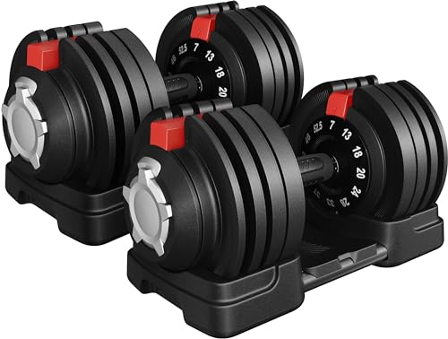 Yaheetech Adjustable Dumbbell Set 28/40/52.5/90LBS Adjustable Dumbbells Fast Adjust Dumbbell Weight Set with Anti-Slip Handle and Tray for Men/Women
