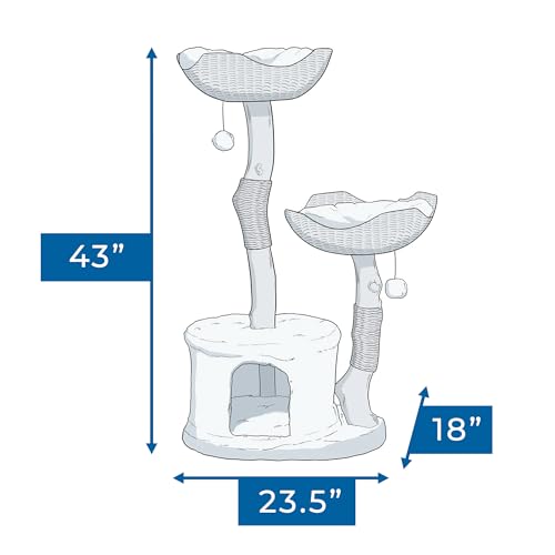 The Sanctuary Cat Tree - Luxury Cat Condo, Large Modern Indoor Tower with 3 Faux Fur Beds, Scratching Posts, and Toys for Cats