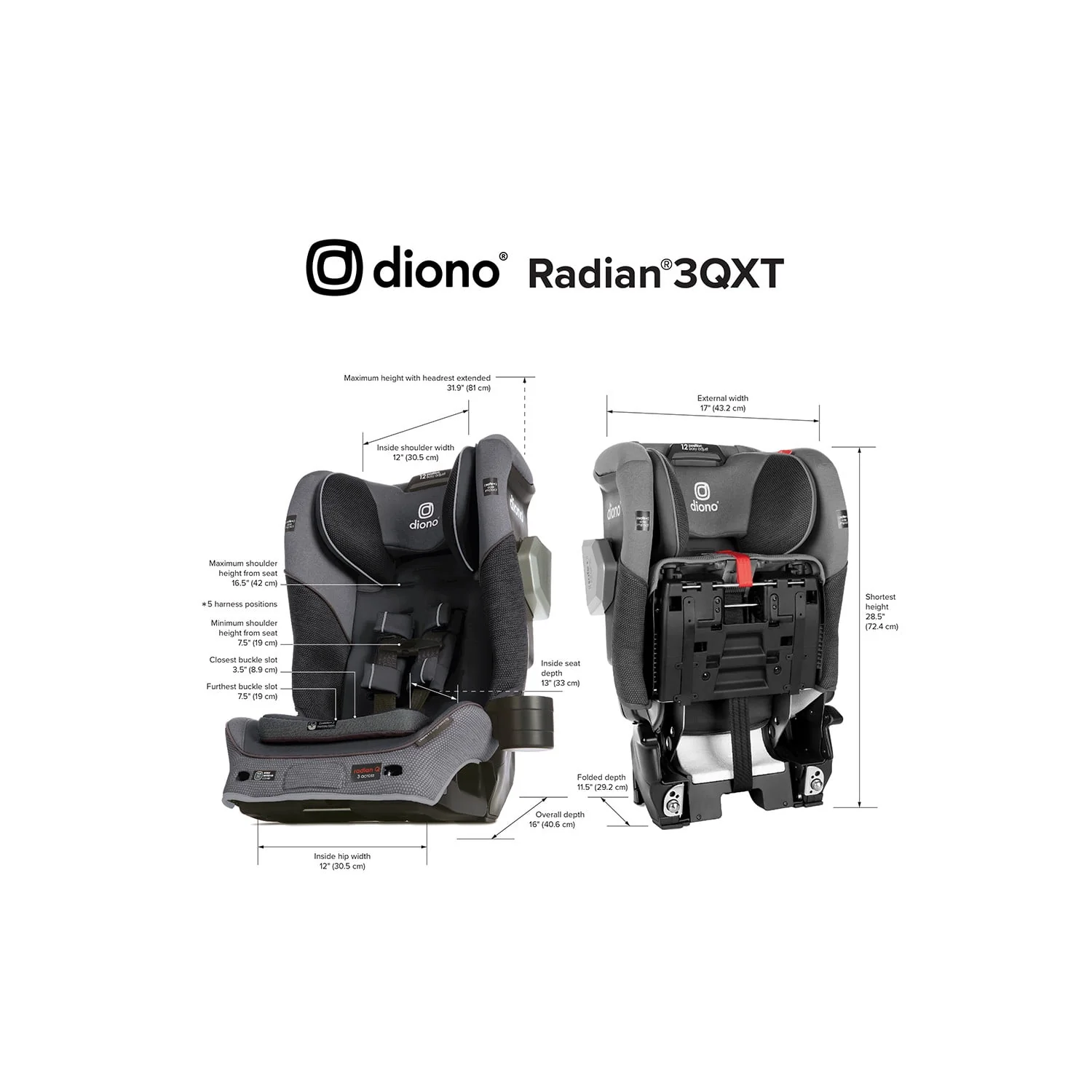 Diono Radian 3QXT SafePlus All-in-One Convertible Car Seat, Slim Fit 3 Across, Red