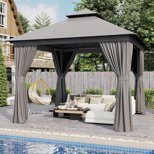 AOXUN Outdoor Gazebo for Patio 10x12, Metal Frame Canopy with Double Roofs