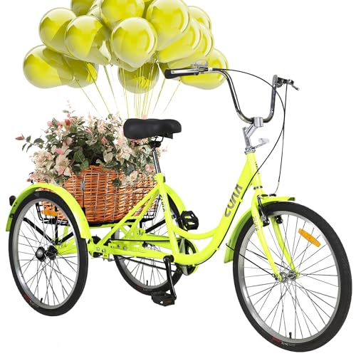 KNUS Adult Single Speed Cargo Tricycles,Adult Trikes 26 inch 3 Wheel Bikes for Adults