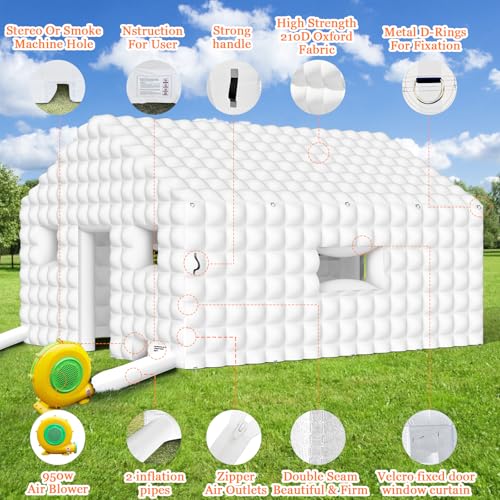 Inflatable Nightclub 20x16.5x12 Ft, Large White Inflatable Party Club Tent for Adults Birthday Backyard Wedding Rental, 2 Doors and Logo Area